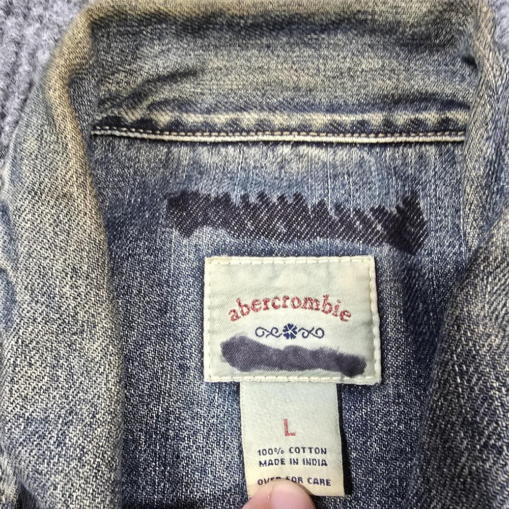Abercrombie Jacket Girls Large Blue Denim Trucker Jean Coat Washed Fade Vintage - Picture 4 of 11